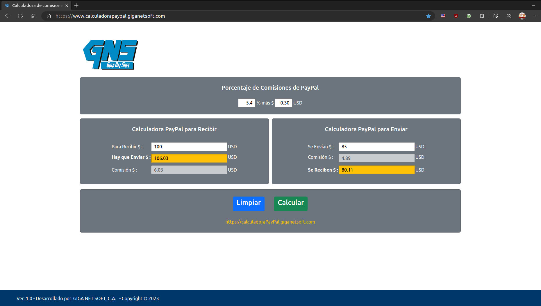 Calculadora PayPal UI